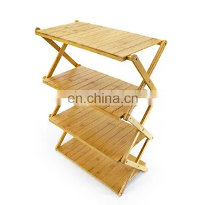 Custom Foldable 3 4 Tiers Bamboo Tiers Shoe Rack Shoe Shelf Storage Organizer Indoor Living Room thumbnail-4