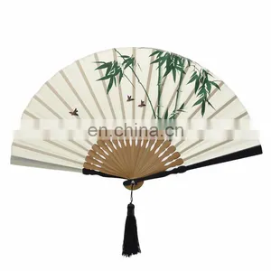 2021 Wholesale Custom Printed Logo Folding High Quality Personalized Bamboo Hand Held Fan thumbnail-1