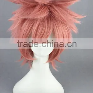 High Quality 35cm Short Straight Fairy Tail Wig Natsu Dragneel Pink Wig Synthetic Anime Wig Cosplay Hair Wigs thumbnail-3