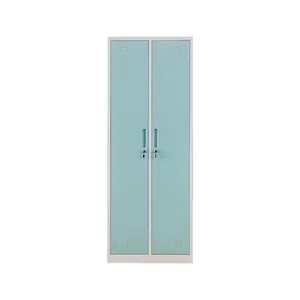 2 Swing Doors Metal Wardrobe Steel Clothes Locker Customized Apartment Bedside Cabinet for School thumbnail-2