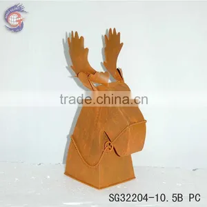 Outdoor Decorations of Rusty Metal Elk Holding Lantern for Decorate Christmas Ornaments thumbnail-2