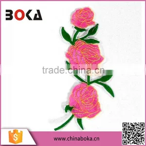 BOKA Chinese Pink Embroidered Iron On Flower Patches thumbnail-1