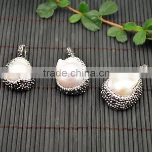 LFD-003P Wholesale ~ Water Drop Pearl Pave Rhinestone Charms Pendants For Necklace Jewelry Finding Gift thumbnail-3