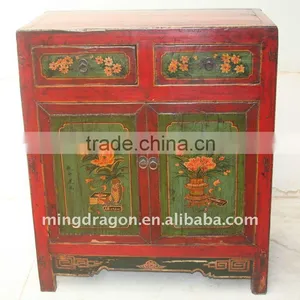 Chinese Antique Shanxi Pure-hand Painting Two Drawer Two Door Cabinet thumbnail-1
