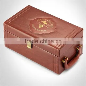 New Arrive Luxury Handmade Leather Wine Box Wooden Wine Box 2 Bottles Embossed Logo thumbnail-5