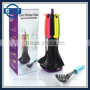 5-Piece Nylon Silicone Cooking Kitchen Utensil Gadgets Set With Storage Carousel (Multi-color) thumbnail-1
