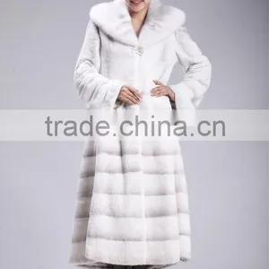 Mink Hooded Rex Rabbit Long Fur Coat thumbnail-1