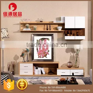 Modern Wooden Narrow Walnut Functional tv Cabinet Set/ Wall Unit thumbnail-1