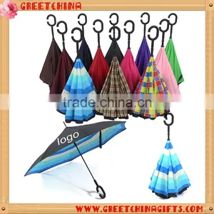 Windproof C-holder Double Layer Upside Down Reverse Umbrella for Car Quality Choice thumbnail-1
