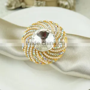 High Quality Gold Silver Alloy Rhinestone Napkin Ring for Wedding Chair Decoration thumbnail-2