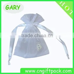 Custom Printed White Organza Pouch With Black Logo Screen Printing thumbnail-3