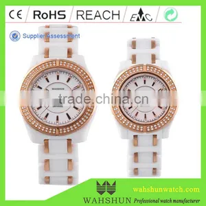 Women's Quartz Ceramic Watches 2 Rows Diamond Bezel Ladies Calendar Function/Roles xx Watch Handhand Watch for Girl thumbnail-1