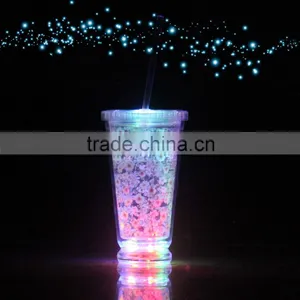 Double Walled Plastic Flashing Shot Cup With Lid Straw thumbnail-1