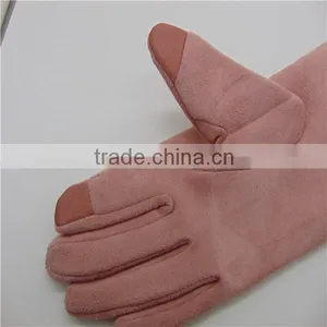 Bowknot Decorated Pink Suede Gloves For Lady thumbnail-2