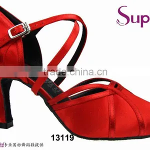 Suphini Red Satin Ladies Footwear China Ballroom Dance Shoes thumbnail-3
