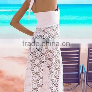 New Fashion Women's Sexy Two Ways Wear Spaghetti Strap Sleeveless Hollow Out Loose Solid Lace Dress thumbnail-2
