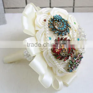 Handmade Elegant Satin Roses Bouquet for Bride Brooch Jewelry Bouquet thumbnail-1