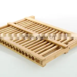 BH002/ Unique Foldaway Counter Kitchen Decor Bamboo Folding Dish Drying Stainless Steel Utensil Rack thumbnail-5
