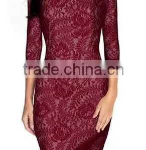 Women's Elegant Floral Lace 2/3 Sleeve Slim Evening Dress thumbnail-1