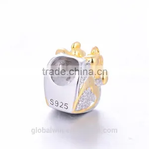18K Factory Promotion Crystal I Love You Bear Charm European Heart Charm Shiny Solid S925 Silver Bead For Woman Charm Bead thumbnail-3