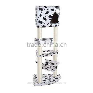 Pawhut 51" Multi-Level Cat Tree Tower - Black/White thumbnail-3