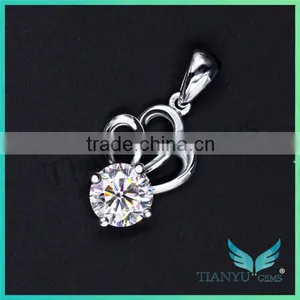 24K Gold 1 Carat White Round Billiant Cut Moissanite Diamond Pendants Charms for Necklaces thumbnail-2