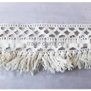 High Quality 8cm Width Off-white Crochet Cotton Fringe Trim for Garment thumbnail-2