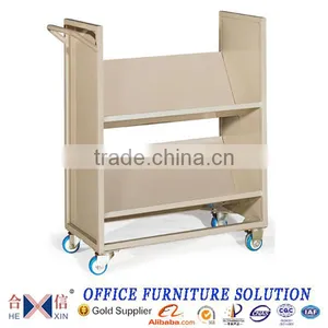 Office Furniture Metal 2-layer Double Sided Library Book Trolley thumbnail-1