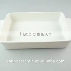 Stock White Ceramic Bakeware With Two Ears, Ceramic Bake Plate With Good Quality thumbnail-1