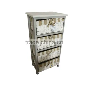 4 Drawer White Wooden Storage Cabinet Wicker Baskets-Bedroom/Bathroom/Office thumbnail-1