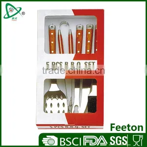 5pcs High Quality Luxury Barbecue Tool Set With Color Wood Handle thumbnail-1