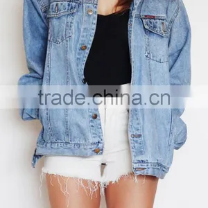 2017 New Design Sample Wholesale China Guangzhou Denim Facotry Winter Jean Women Long Sleeves Hooded Bomber Jacket for Ladies thumbnail-4