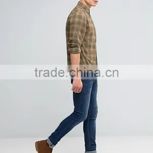Plus Size Long Sleeve Button Down Collar Mens Pre-Shrunk 100% Cotton Comfortable Casual Khaki Check Printing Shirts thumbnail-4