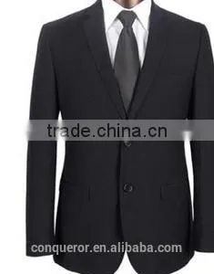 Black Wool 'M Line' 2-Button Suit With Flat Front Pants (SHT1047) thumbnail-1