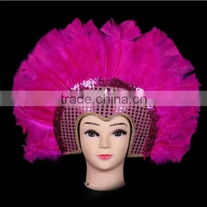 Indian Style Red Long Feather Hair Jewelry Luxucy Feather Hair Accessories Women Hair Decorations for Party thumbnail-6