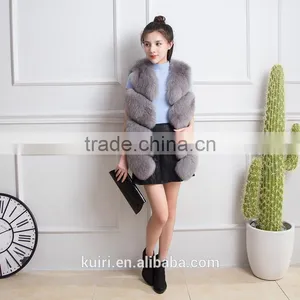 2016 New Fashion Womens Real Whole Plaid Fox Fur Waistcoats Lady Real Fur Vests Winter Sleeveless Outercoat thumbnail-5