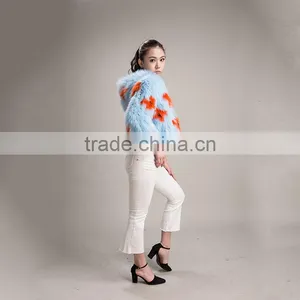 Myfur Ladies Pale Blue Fox Fur Coat With a Flower Genuine Fox Fur Outwear Jacket thumbnail-4