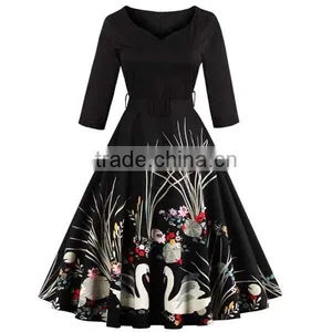 BoatNeck Sleeveless Vintage Tea Dress With Belt thumbnail-1