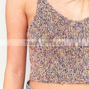 2017 Unique Women Colorful Knit Fabrication V-neck Thin Straps Knit Crop Tops thumbnail-6