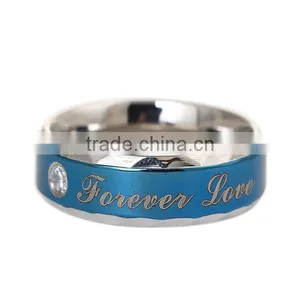 Gift Silver Tone Blue Message Clear Rhinestone Titanium Steel Unadjustable Rings thumbnail-2