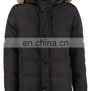 Men 100%polyester Brown Down Jacket With Fur thumbnail-1