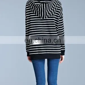 Manufacturer Womens Ladies Hoodie Sweatshirt Hooded Tops Zip Stripe Casual T-shirt thumbnail-3
