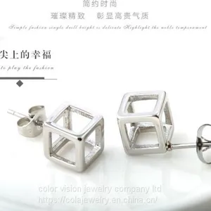 Fashion Jewelry Stainless Steel Hollow Square Earrings for Men/Women thumbnail-4