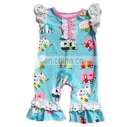 2018 Wholesale Boutique Clothing Sleeveless Ruffle Girls Romper Rainbow Stripe Infant Baby thumbnail-6
