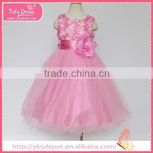 Ruffle Pink Princess Bubble Dress With Flowers Decoration Tulle Skirt Children Frocks Designs Supplier's Choice thumbnail-1