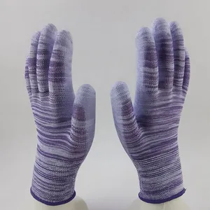 Purple and White Polyester Knitted pu Palm Coated Anti-static Safety Work Gloves thumbnail-5
