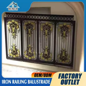 Custom Luxury Wrought Iron Railing Balcony Balustrades Stair Fence Design thumbnail-2