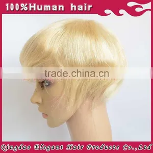 Short Silky Straight Wave Thin Skin European Remy Hair Blonde Toupee thumbnail-4