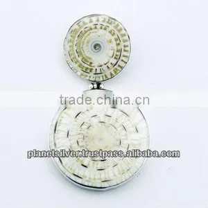 Round Stacked Shells Pendant Hinged 925 Silver Hidden Bail thumbnail-1