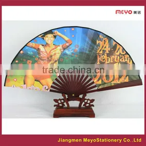 2015 Sales Advertising Gift Customized Bamboo Fabric Folding Hand Fan thumbnail-1